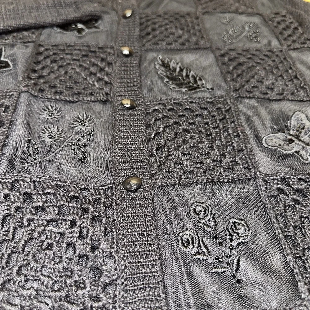 Vintage 90's Teddi‎ Button-Up Cardigan Sweater Black 3D Embroidered Women's L - Picture 3 of 11